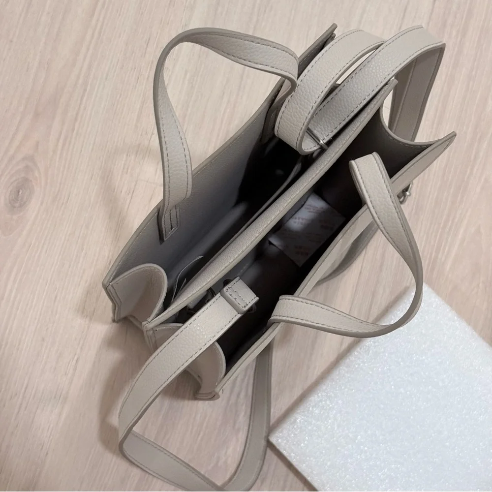 UNIQLO Minimalist Taupe Grey Faux Leather Rectangle Shoulder Bag - Picture 6 of 9